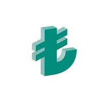 modern logotyp av 3d turkiska lire Kalkon pengar tecken. pengar ikon design i form av linje Ränder. logotyp, företags- identitet, app, kreativ affisch och mån vektor