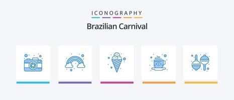 Brasilianischer Karneval blau 5 Icon Pack inklusive Musik. Instrument. Lebensmittel. Flagge. Kaffee. kreatives Symboldesign vektor