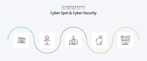 Cyber Spot und Cyber Security Line 5 Icon Pack inklusive Gefahr. Bombe. Nippel. königlich. Führung vektor