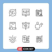 Stock Vector Icon Pack mit 9 Zeilen Zeichen und Symbolen für Bildung Versandmarkt Logistik Lieferung editierbare Vektordesign-Elemente