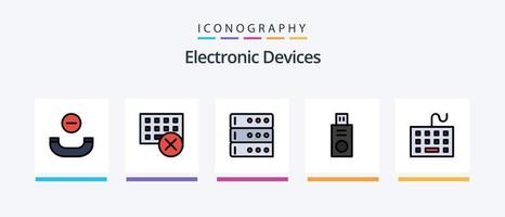 enheter linje fylld 5 ikon packa Inklusive hårdvara. enheter. ringa upp. dator. iphone. kreativ ikoner design vektor