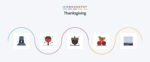 Thanksgiving Flat 5 Icon Pack inklusive Keks. Obst. Eichel. Cranberry. Jahreszeit vektor