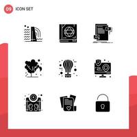 9 universelle solide Glyphenzeichen Symbole der luftgrünen Datenumgebung Website editierbare Vektordesign-Elemente vektor