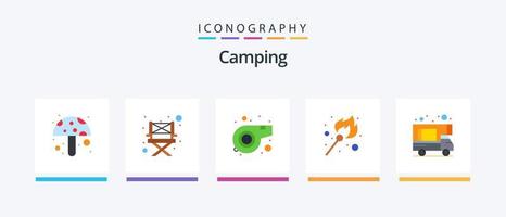 Camping Flat 5 Icon Pack inklusive . Gekritzel. Pfeife. Wohnwagen. Stock. kreatives Symboldesign vektor