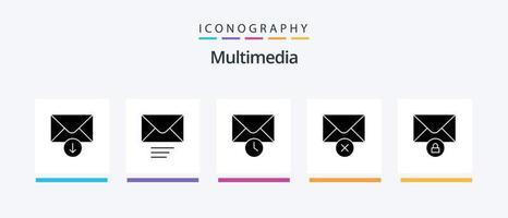 multimedia glyf 5 ikon packa Inklusive . meddelande. . kreativ ikoner design vektor