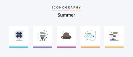 Summer Flat 5 Icon Pack inklusive Wegbeschreibung. Sommer. Strand. Schnorcheln. Tauchen. kreatives Symboldesign vektor