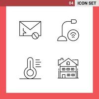redigerbar vektor linje packa av 4 enkel fylld linje platt färger av kuvert mikrofon SMS enheter termometer redigerbar vektor design element