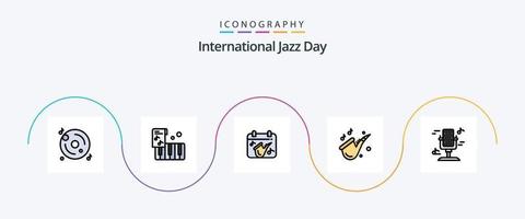 internationell jazz dag linje fylld platt 5 ikon packa Inklusive musik. audio. musik. saxofon. musik vektor