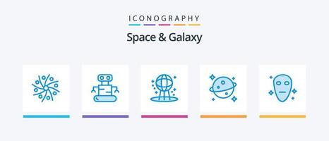 Space und Galaxy Blue 5 Icon Pack inklusive Space. Außerirdischer. Astronomie. Platz. Planet. kreatives Symboldesign vektor