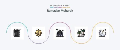 ramadan linje fylld platt 5 ikon packa Inklusive träd. datum. Gud. be. islam vektor