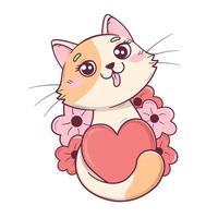 kawaii süße valentinstagkatze umarmte herz mit schwanz vektor