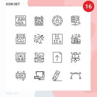 Packung mit 16 modernen Umrisszeichen und Symbolen für Web-Printmedien wie Kartensuchdiagrammserver Person editierbare Vektordesignelemente vektor