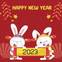 flaches chinesisches neujahr 2023. frohes mondjahr. Jahr des Wasserkaninchens. Neujahrsgrußkarte. Vektor-Hintergründe. vektor