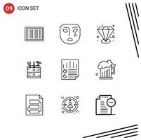 Stock Vector Icon Pack mit 9 Zeilenzeichen und Symbolen für Seitendaten Premium Tools Box editierbare Vektordesign-Elemente
