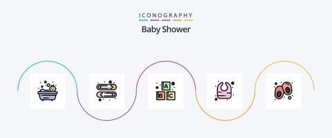 bebis dusch linje fylld platt 5 ikon packa Inklusive . skor. bebis. linje. spädbarn vektor