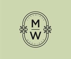 mw Initialen Brief Hochzeit Monogramm Logos Vorlage, handgezeichnete moderne minimalistische und florale Vorlagen für Einladungskarten, Datum speichern, elegante Identität. vektor