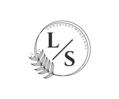 ls initialen brief hochzeitsmonogramm logos vorlage, handgezeichnete moderne minimalistische und florale vorlagen für einladungskarten, datum speichern, elegante identität. vektor