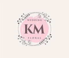 km Initialen Brief Hochzeit Monogramm Logos Vorlage, handgezeichnete moderne minimalistische und florale Vorlagen für Einladungskarten, Datum speichern, elegante Identität. vektor