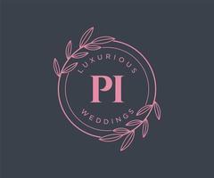 Pi Initialen Brief Hochzeit Monogramm Logos Vorlage, handgezeichnete moderne minimalistische und florale Vorlagen für Einladungskarten, Datum speichern, elegante Identität. vektor