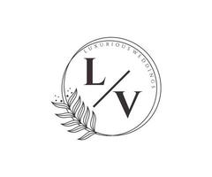 lv initialen brief hochzeitsmonogramm logos vorlage, handgezeichnete moderne minimalistische und florale vorlagen für einladungskarten, datum speichern, elegante identität. vektor