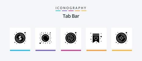 Tab-Leiste Glyphe 5 Icon Pack inklusive . Neu. Vorwärtspfeil. hinzufügen. Einkaufsliste. kreatives Symboldesign vektor