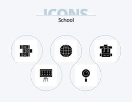 Schulglyphen-Icon-Pack 5 Icon-Design. Schule. Tasche. Bücher. Bildung. Globus vektor