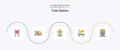 Bahnhof Flat 5 Icon Pack inklusive Transport. Eisenbahn. Bahn. der Rücken. Bahn vektor