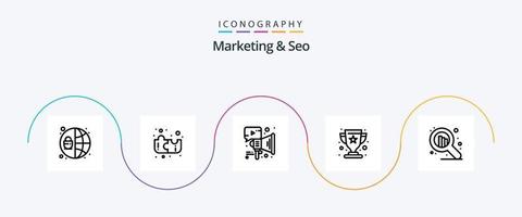 Marketing und SEO Line 5 Icon Pack inklusive . Aktie. Megaphon. seo. Gewinner vektor