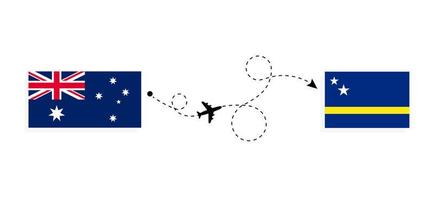 flug und reise von australien nach curacao mit dem reisekonzept des passagierflugzeugs vektor