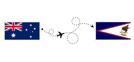 flug und reise von australien nach amerikanisch-samoa mit dem reisekonzept des passagierflugzeugs vektor