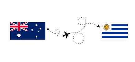 Flug und Reise von Australien nach Uruguay mit dem Reisekonzept für Passagierflugzeuge vektor