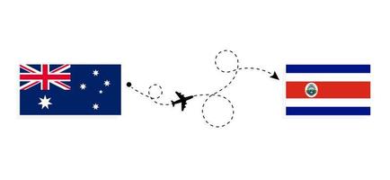Flug und Reise von Australien nach Costa Rica mit dem Reisekonzept für Passagierflugzeuge vektor