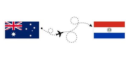 Flug und Reise von Australien nach Paraguay mit dem Reisekonzept für Passagierflugzeuge vektor