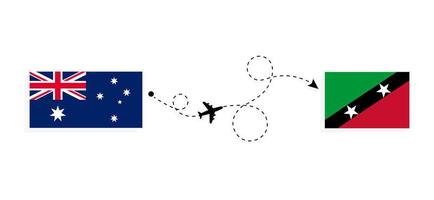 flug und reise von australien nach saint kitts und nevis mit passagierflugzeug-reisekonzept vektor
