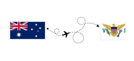 flyg och resa från Australien till förenad stater jungfrulig öar förbi passagerare flygplan resa begrepp vektor