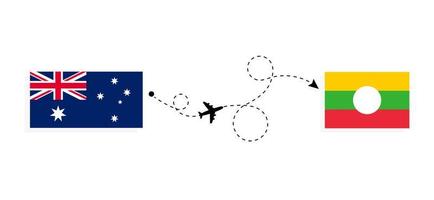 flug und reise von australien nach shan-staat mit passagierflugzeug-reisekonzept vektor