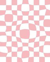 Trippy Grid Retro verzerrter Schachbretthintergrund. vintages grooviges rosa abstraktes geometrisches muster für textilien. Vektor Hippie 70er 80er Stil Illustration für Poster, Flyer, Grußkarten, Banner.