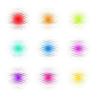 uppsättning av cirkel färgrik punkt banderoller. högljudd runda begrepp. dotwork halvton bakgrunder. vektor illustration.
