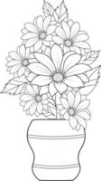 daisy blomma bukett av vektor skiss hand dragen illustration, naturlig samling gren av löv knopp vas översikt teckning ingraverat bläck konst isolerat på vit bakgrund.