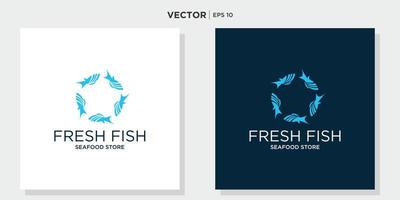 fisk i vatten logotyp design vektor mall. skaldjursrestaurang butik butik logotyp konceptikon.