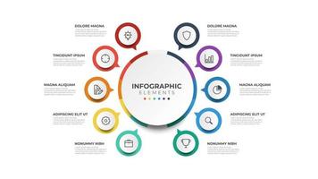 10 Liste von kreisförmigen Layout-Diagrammen mit Symbolen, Infografik-Elementvorlage vektor