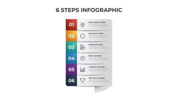 6 lista av steg, rad layout diagram med siffra sekvens, infographic element mall vektor