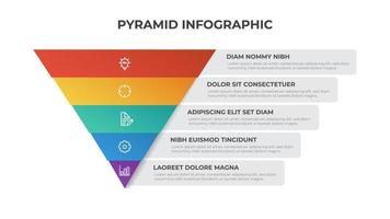 5 Punkte des Pyramidenlistendiagramms, dreieckiges segmentiertes Ebenenlayout, Infografik-Elementvorlagenvektor vektor