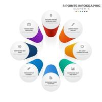 8 poäng cirkulär infographic element, cykel layout diagram med ikon och färgrik Färg, kan vara Begagnade för presentation, baner, etc. vektor
