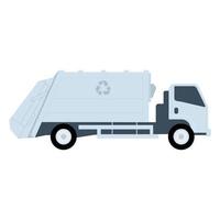 Weißer Müllwagen mit flachem Stil der Recycling-Symbolvektorillustration. vektor