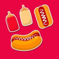 Hot-Dog-Vektor-Illustration mit einem niedlichen Design auf rotem Hintergrund vektor
