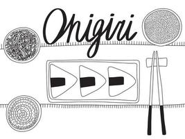 Vektor Onigiri Gericht Draufsicht Skizze. handgezeichnetes Onigiri-Set der japanischen Küche