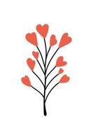 hjärta blomma vektor gren illustration. hand dragen hjärtans dag växt. härlig röd blomma gren isolerat på vit bakgrund. vektor stock illustration.
