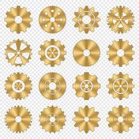 redskap hjul uppsättning. guld metall kugge hjul samling. industriell ikoner. redskap miljö vektor ikon uppsättning. vektor illustration