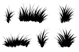 uppsättning av svart gräs. gräs buskar av annorlunda former. hand dragen gräs. gräs silhuetter. vektor illustration